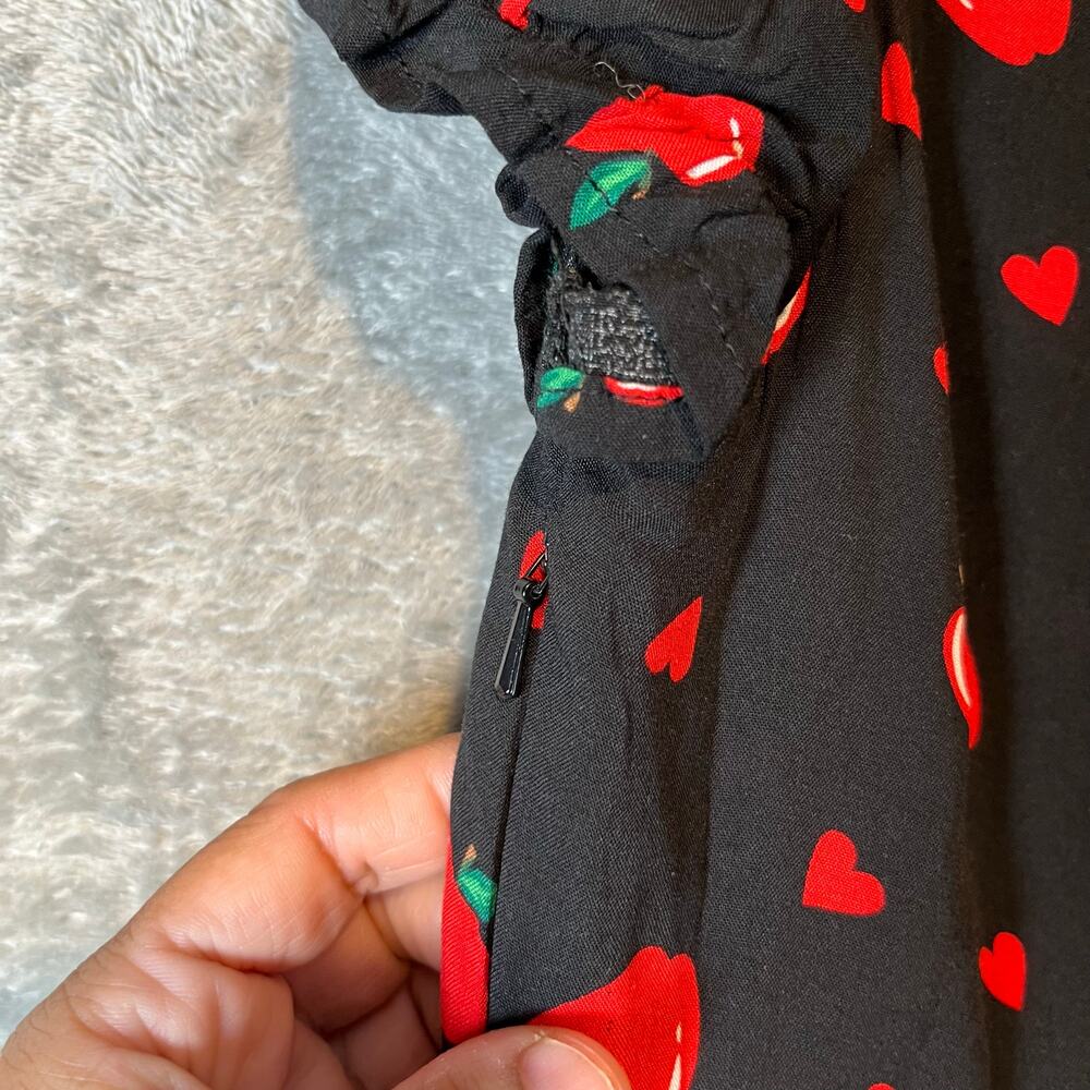 Modcloth X Collectif Gwendolyn Love Apples Tea Dress Size‎ Small Black Red New - Picture 9 of 9